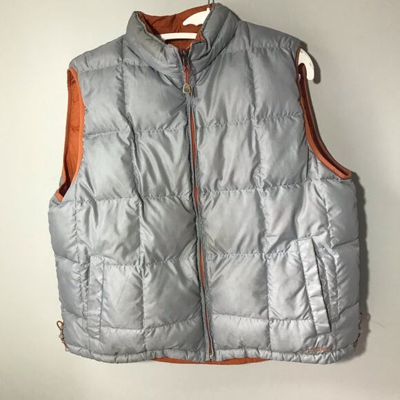 LL Bean mens XL orange grey reversible goose down puffer quilted vest 0BDC7 - Picture 6 of 13